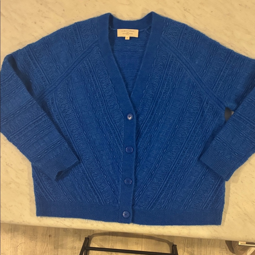 Sezane Eya Cardigan Kid Mohair M Electric Blue